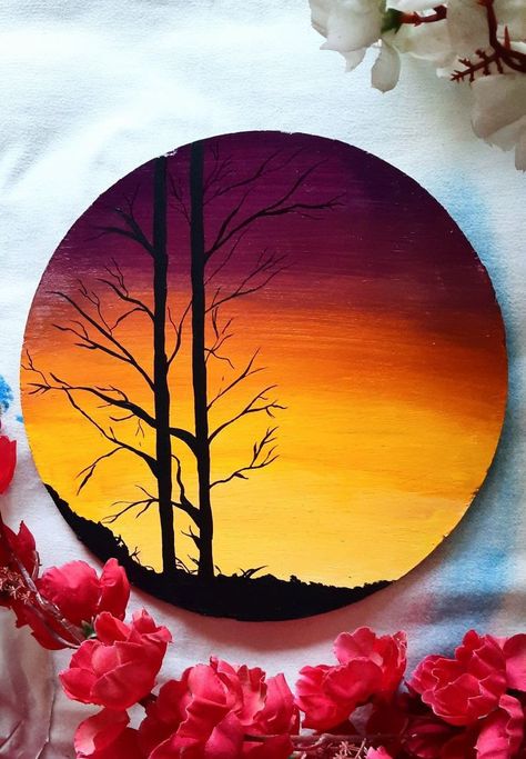 Art On Circular Canvas, Coster Painting Diy, Painting Ideas On Circle Canvas, Circle Painting Ideas Easy, Canvas Painting Ideas Acrylic, Clare Paint, Circular Canvas Painting, Painting Ideas Acrylic, Living Room Canvas Painting