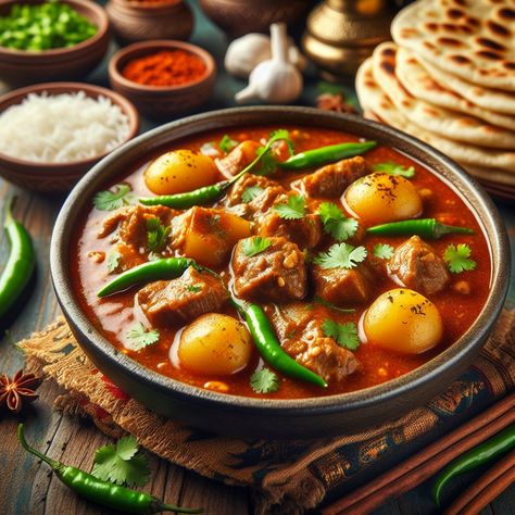 Aloo Gosht Recipe: A Taste of Home Aloo Gosht, Gosht Recipe, Tender Meat, Pickled Vegetables, Naan Bread, Sliced Tomato, Ramadan Recipes, Coriander Seeds, Taste Of Home