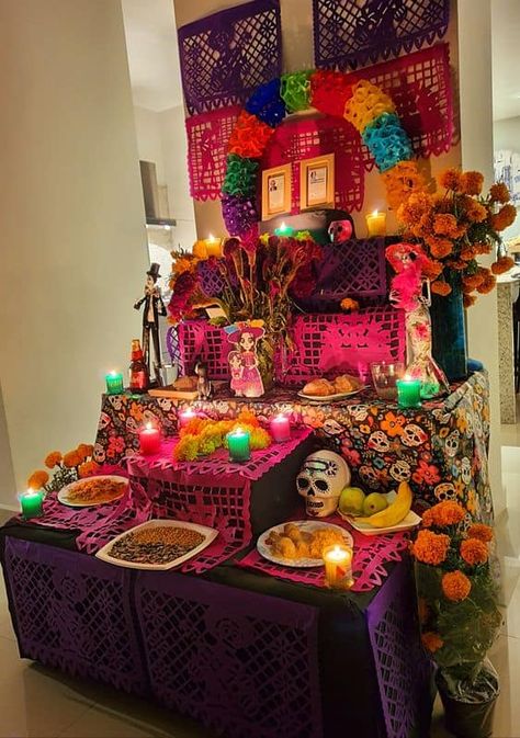 20 Day of the Dead Party Decor Ideas - Lady Celebrations Offrenda Table Ideas, Offrenda Table Ideas Diy, Dia De Los Muertos Decorations Ideas Altars, Ofrendas Ideas, Small Ofrenda Ideas, Coco Halloween Decorations, Mexican Ofrenda, Day Of The Dead Ofrenda, Day Of The Dead Decorations