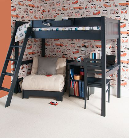 Loft Beds and High Sleepers for Children | Little Folks Furniture Bed With Futon, Futon Storage, Comfy Futon, Futon Chair Bed, High Bed Frame, Comfortable Futon, Hardwood Bed, High Sleeper Bed, High Sleeper