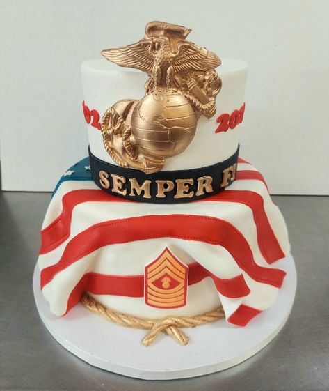 Usmc Retirement Cake, Marine Corps Retirement Cake, Usmc Retirement Party Ideas, Marine Cake Ideas, Marine Corps Cake, Marine Corps Retirement, Usmc Retirement, Promotion Ceremony, Anchor Cakes