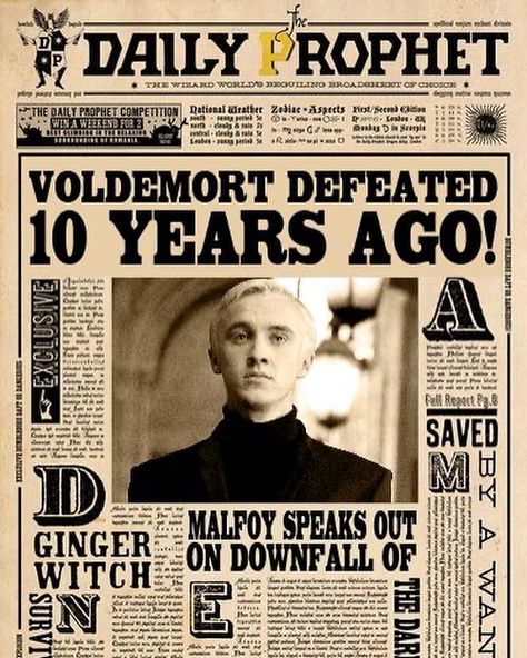 Harry Potter Newspaper, Tom Felton Harry Potter, Harry Potter Day, Harry Potter New, Harry Potter Room Decor, Daily Prophet, Harry Potter Poster, Anniversaire Harry Potter, Harry Potter Pin