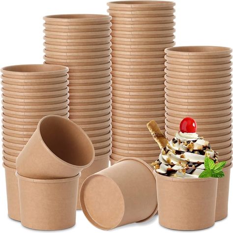 Amazon.com: Honeydak 100 Pieces Ice Cream Cups Paper Disposable Sundae Bowls Kraft Paper Hot Cold Soup Snack Yogurt Dessert Small Cups for Ice Cream Baby Shower Party Supplies, Brown(8 oz) : Health & Household Paper Ice Cream, Dessert Containers, Yogurt Dessert, Ice Cream Cups, Sundae Bar, Yogurt Ice Cream, Cold Soup, Soup Containers, Paper Bowls