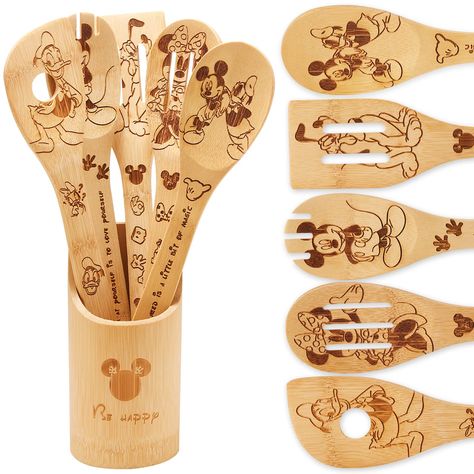 Cozinha Do Mickey Mouse, Kitchen Bamboo, Mickey Mouse Sketch, Present For Friend, Mickey Mouse Kitchen, Bamboo Spoon, Mickey Theme, Kitchen Utensils Set, Wooden Spatula