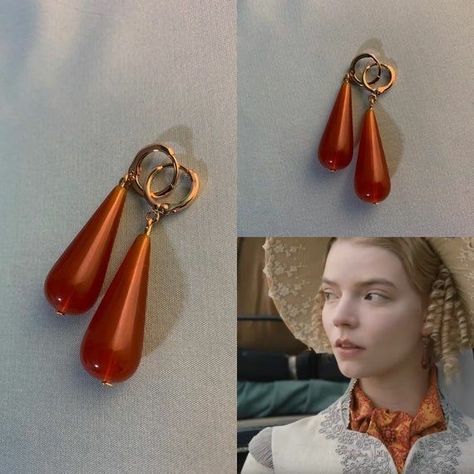 Regency Aesthetic, Regency Jewelry, Carnelian Earrings, Regency Fashion, Red Carnelian, Historical Jewellery, Medieval Jewelry, Teardrop Earrings, Orange Red