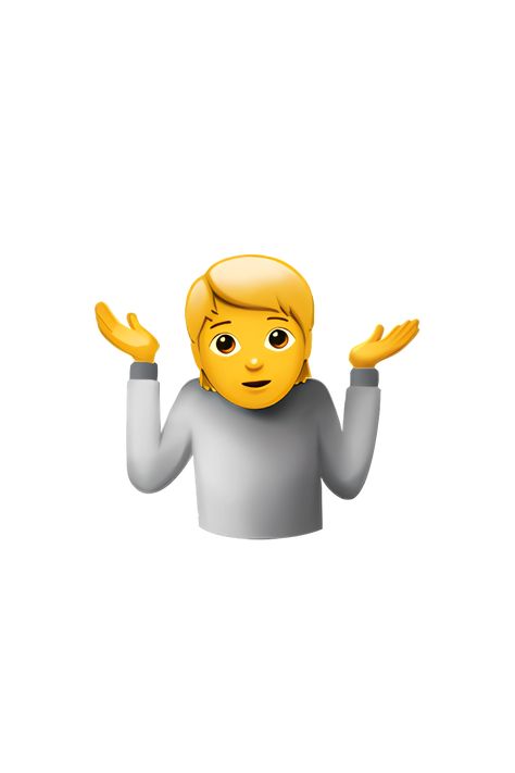 The emoji 🤷 depicts a person with raised shoulders and outstretched arms, as if to say "I don't know" or "I'm not sure". The person has a neutral expression on their face and is standing upright. The emoji is typically yellow in color, with black outlines and shading to give it a cartoon-like appearance. Person Shrugging, Shrugging Emoji, Neutral Expression, Like Emoji, Apple Emojis, Shrug Emoji, Fun Love Quotes For Him, Black Shrug, Kin List