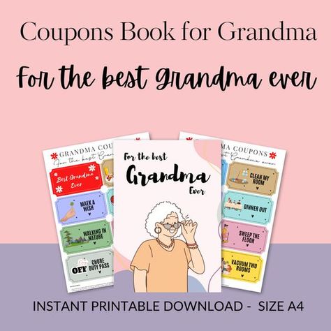 Mother's Day Printable Grandma Coupon Book, Crafts For Grandma, Coupon Book Printable, Free Mothers Day Cards, Mother's Day Coupons, Printable Gifts, Grandparents Day Crafts, Mother's Day Printables, Gifts For Grandma