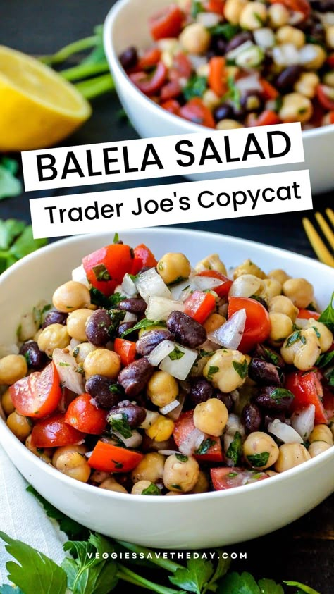 Balela Salad stars chickpeas, black beans, and fresh herbs in a lemony dressing. This Trader Joe's copycat version is ready in 15 minutes. Balela Salad Recipe, Balela Salad, Lemony Dressing, Bean Salad Recipes, Easy Mediterranean Diet Recipes, Vegan Beans, Vegan Salads, Vegan Salad, Bean Salad