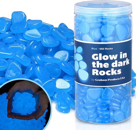 Graham Products 450 Pieces Glow in The Dark Rocks | Indoor & Outdoor Use - Garden, Fish Tank Pebbles, Planter, Walkway, Driveway Decoration & More | for Kids Aged 6 & Up | Powered by Sunlight - Blue Garden Fish Tank, Glow In The Dark Rocks, Glow Rock, Glow Fish, Aquarium Gravel, Glow Stones, Outdoor Walkway, Fish Tank Accessories, Pond Landscaping