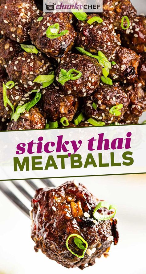 Thai Meatball Recipes, Thai Chili Meatballs, Appetizer Boards, Thai Meatballs, Thai Appetizer, Meatballs Baked, Thai Flavors, Meatballs Recipes, The Chunky Chef