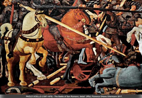 PAOLO UCCELLO (1397-1475) - The Battle of San Romano, detail. Uffizi, Florence ©Hans Ollermann 2017.The Battle of San Romano was fought on June 1, 1432, some 30 miles outside Florence, between the troops of Florence, commanded by Niccolò da Tolentino, and Siena, under Francesco Piccinino. Medieval Horse, Giorgio Vasari, Uffizi Gallery, The Cloisters, Giclee Painting, Affordable Wall Art, Birds Painting, Cool Posters, Art History