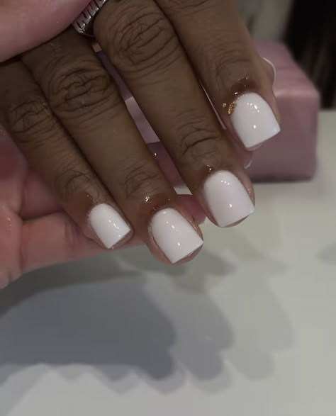 Gel White Short Nails, Short White Full Set Nails, Short Natural White Nails, Cute Short Overlay Nails, White Short Natural Nails, Dip Powder Overlay, Off White Short Nails, White Nails Natural Short, Square Overlay Nails