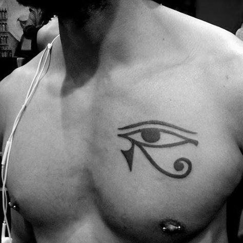 50 Eye Of Horus Tattoo Designs For Men - Egyptian Hieroglyph Ink Eye Of Horus Chest Tattoo, Eygptain Tattoos Men, Eye Of Horus Tattoo Men, Egypt Eye Tattoo, Horus Hieroglyph, The Eye Of Horus Tattoo, Eye Tattoo Men, Horus Eye Tattoo, Horus Tattoo Design