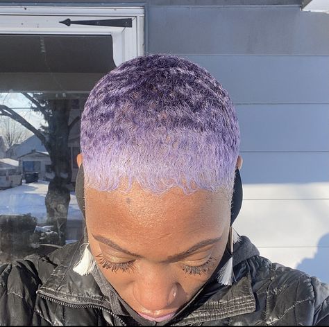 Light Purple Short Hair Black Women, Lavender Hair Black Women Natural, Purple Short Hair Black Women, Lavender Hair Black Women, Short Lavender Hair, Big Chop Natural Hair, Hair Color For Dark Skin, Lavender Hair Colors, Curly Cut