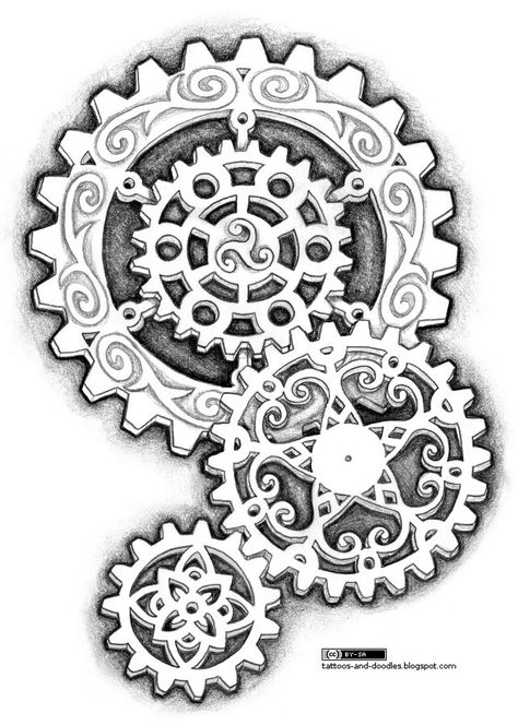 This would make a nice tattoo - smaller size needed for me... Steampunk-like gears   This work by tattoos-and-doodles.blogspot.com is licensed under a Creative Commons Attribution-Share Alike 3.0 Unported License. Steampunk Tattoo Design, Gear Drawing, Steampunk Drawing, Gear Tattoo, Steampunk Coloring, Steampunk Tattoo, Bike Wall, Tattoo Concepts, Color Sheets