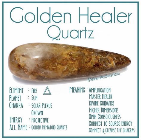 Golden Healer Quartz Meaning, Spirit Symbols, Energy Stones Crystal Healing, Crystal Powers, Crystals Healing Grids, Quartz Meaning, Crystal Healing Chart, Crystal Witch, Crystals Meanings