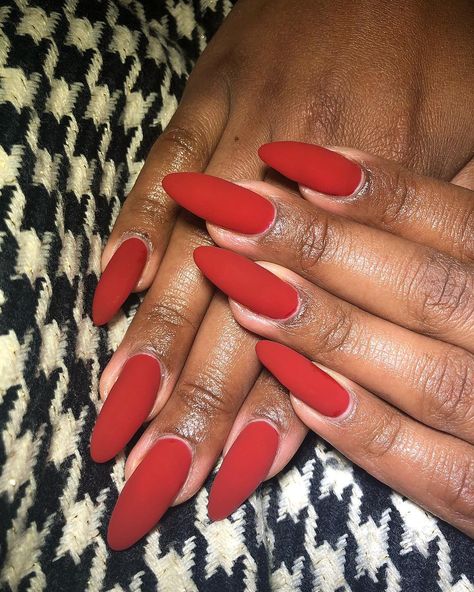 Red Nails Ideas Matte, Matte Red Nails Design, Red Matte Nails Design, Red Nails Matte, Matte Red Nails, Matte Almond Nails, Sns Nails Designs, Red Matte Nails, Long Red Nails