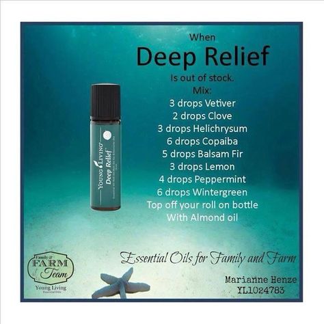 Deep Relief Recipe - use as a master blend.  Put 3-5 drops of master blend into 10 ml bottle and fill with carrier oil. Essential Oil Roller Bottle Recipes, Living Oils Recipes, Essential Oil Roller Balls, Essential Oils For Pain, Essential Oil Remedy, Young Living Essential Oils Recipes, Deep Relief, Oil Remedies, Essential Oils Herbs