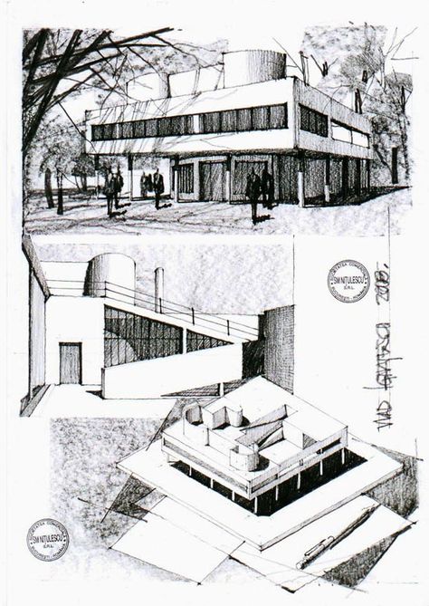 Villa Savoye Plan, Interior Architecture Sketch, Le Corbusier Architecture, Villa Savoye, Architecture Drawing Sketchbooks, Architecture Drawing Plan, Perspective Drawing Architecture, Building Sketch, Famous Architecture