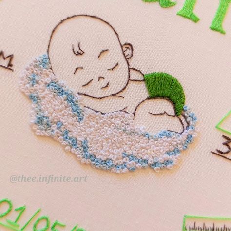 Newborn hoop for another baby Liam 💚🍀🍃 swipe for full photo and more details! 💚🍀🍃 . . [Embroidery, art, flower, baby] #embroidery #art  #embroideryart #modernembroidery #embroideryathome #craft #stitchmunity #theeinfiniteart #hoopartembroidery  #needlepoint #wip #گلدوزی #nakiş #تطريز Newborn Embroidery, Infinite Art, Modern Embroidery, Embroidery Hoop Art, Embroidery Art, Needlepoint, Embroidery, Flowers, Art