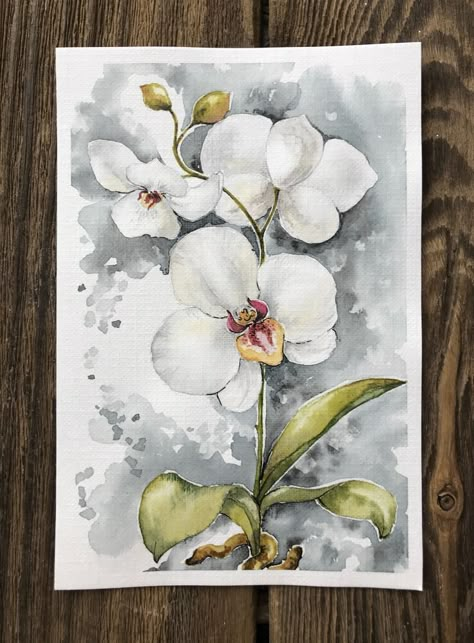 Orchid Drawing, Orchids Painting, Diy Watercolor Painting, Art Painting Gallery, Watercolor Flower Art, Watercolor Flowers Paintings, Watercolor Paintings Tutorials, Watercolor Art Lessons, Nature Art Painting