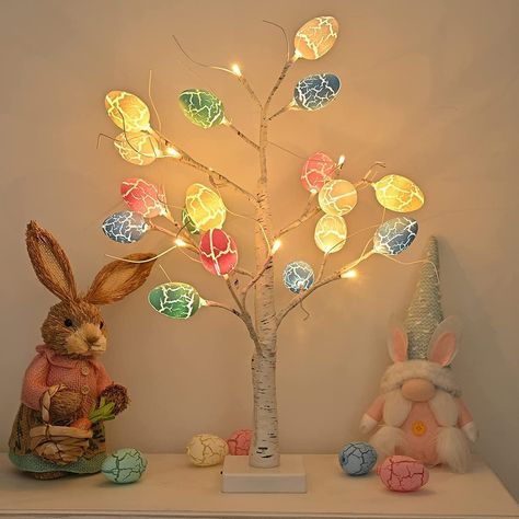 A Colorful Centerpiece: Kemooie 24 inch Pre-lit White Birch Tree Centerpiece Centerpiece For Party, Fun Easter Decorations, Birch Tree Decor, Easter School, Tree Centerpiece, White Birch Trees, Egg Ornaments, Easter Egg Tree, Easter Egg Ornaments