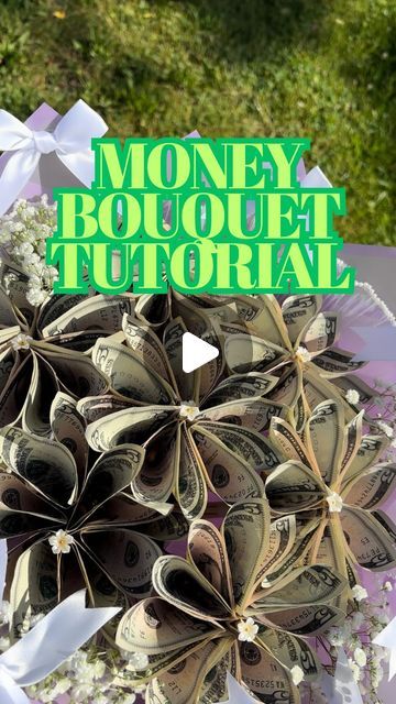 Best In The Midwest 🌸 on Instagram: "I Filmed This Video So Early & My Ring Light Broke In The Middle Of It 😩 But As Promised Here Is The Tutorial. I Will Get Better At Filming Them. Let Me Know If This Video Helped In The Comments. 🌸🤍🤍🤍  For This Money Bouquet I Used 42 Bills. I Used 6 Bills Per Flower. In Total I Used 7 Money Flowers.   Tips: I Used 12 Inch Skewers.  For The Base I Used Floral Foam. You Can Use Any Foam For This Part. I Used What I Already Had On Hand. If You Use Floral Foam Just Make Sure To Wrap It Because Dry Floral Foam Sheds.   For The Middle Flowers I Got The Charms On Amazon. I Hot-glued Them To A Skewer And Placed Them In The Middle Of The Money Flower.   -  -  -  -  #indyflorist #explorepage #explore #floristlife #softgirlera #girlbosshustle #girlboss #flo Money Bouquet Quince, Graduation Money Flowers, Money Flower Arrangement, Flower Arrangements With Money, How To Make Money Bouquet For Graduation, Gifts Made With Money, 50 Dollar Money Bouquet, Flowers Made Out Of Money, Money And Candy Bouquet