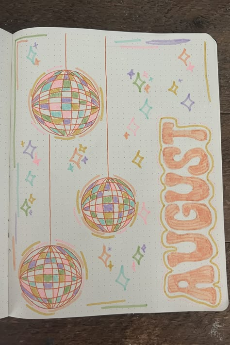 Disco Ball Bullet Journal, Fun Journaling Ideas, How To Draw A Disco Ball, Disco Ball Doodle, August Drawings, Disco Drawing, Disco Ball Drawing, August Drawing, 2024 Bullet Journal