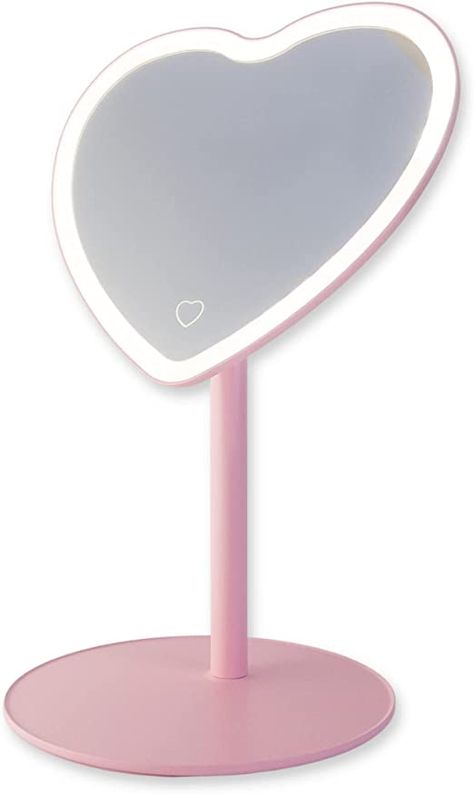 Pink Vanity Mirror, Room Decor Aesthetic Pink, Pink Heart Mirror, Pink Room Decor Aesthetic, Dresser Aesthetic, Heart Shaped Mirror, Mirror For Makeup, Light Up Mirror, Skincare Must Haves