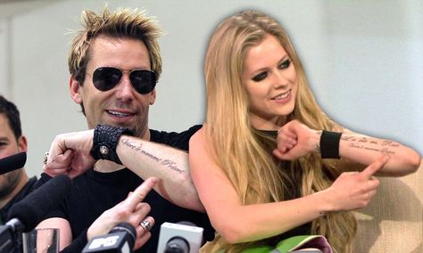 Nothing says love like matching tattoos! Avril Lavigne reveals new inking she shares with fiancé Chad Kroeger Avril Lavigne Tattoo Ideas, Avril Lavigne Tattoo, Tattoo Ideas For Female, Creative Tattoo Ideas, Chad Kroeger, Creative Tattoo, Next Tattoo, Avril Lavigne, Matching Tattoos