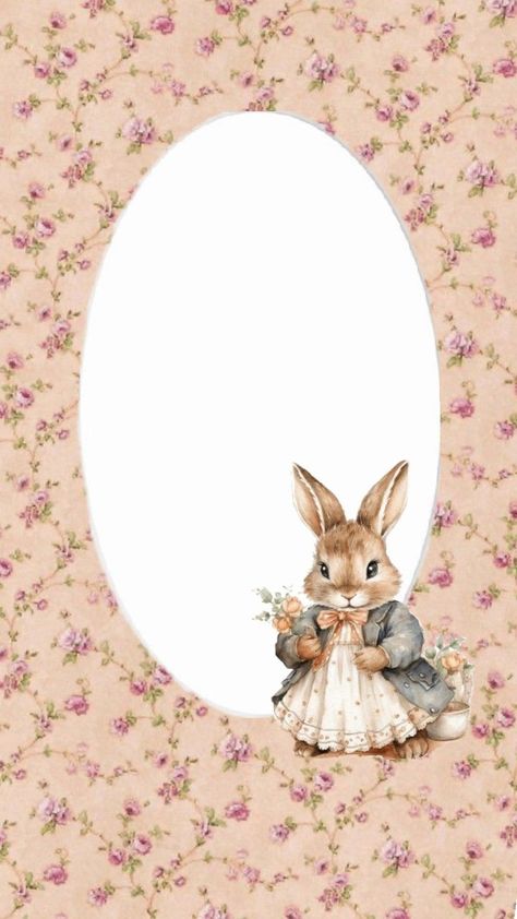 Flowery pink background with a white oval to insert text and a bunny illustration next to the oval for decoration. It can be used as a template for invitations Coquette Invitation, Cute Invitation, Vintage Coquette, Invitation Template, Birthday