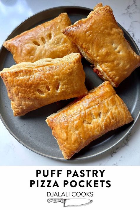 Pastry Pizza Recipes, Puff Pastry Pizza Recipes, Puff Pastry Dinner, Pizza Pockets Recipe, Puff Pastry Snacks, Puff Pastry Pizza, Pastry Pizza, Pizza Pastry, Pizza Pockets