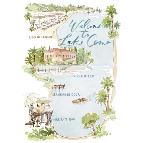 Impressionist Wedding Invitation, Lake Como Map, Lake Como Invitation, Lake Como Illustration, Custom Illustrated Wedding Invitations, Lake Garda Wedding, Crazy Wedding Cakes, Digital Wedding Invitations Design, Venue Sketch