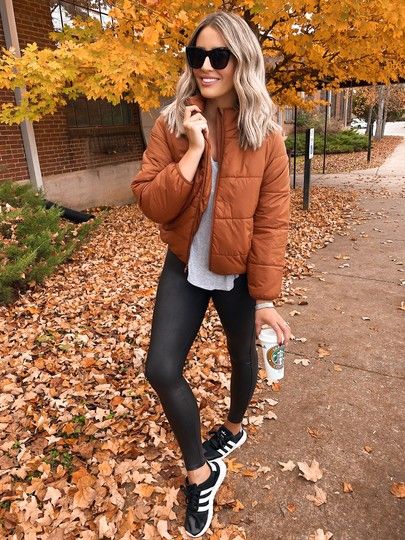 Fall outfit ideas, black sunglasses, rust colored puffer jacket, everyday errands Outfit Ideas Black, Puffer Jacket Outfit, Ripped Jeans Outfit, Casual Outfits For Moms, Fall Outfit Ideas, Puffer Jacket Women, Jacket Outfit, Black Sunglasses, Mom Outfits