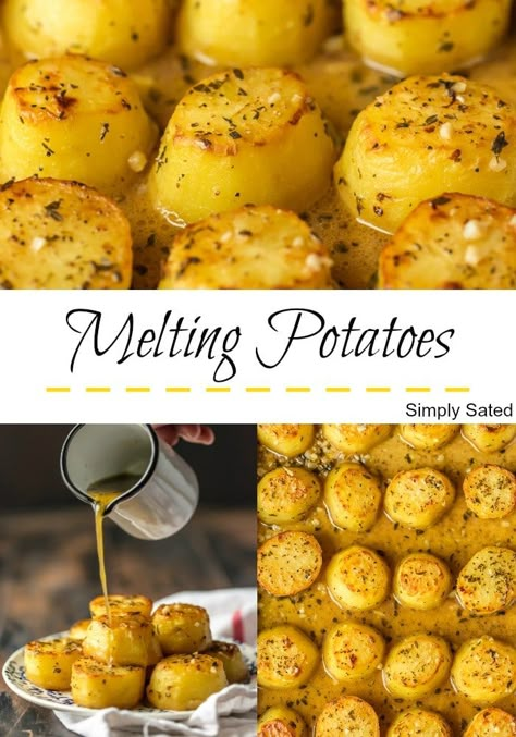 Melting Potatoes have crispy outsides, creamy soft insides and are surrounded by an herby, buttery, savory sauce. They are easy and always get rave reviews. Melting Potatoes fit right in at any family meal or served on a silver platter at an elegant dinner party. Enjoy! Simply Sated Melting Potatoes Recipe, Melting Potatoes, Fondant Potatoes, Oven Roasted Potatoes, Easy Potato Recipes, Potato Recipes Side Dishes, Impressive Recipes, Dinner Party Recipes, How To Cook Potatoes