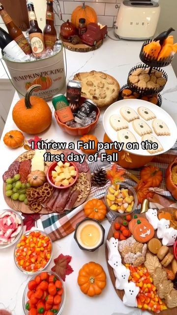 Steffy 🧡 on Instagram: "My favorite night of the year 🍁🧡 I throw a Fall party on the first day of Fall with all of my favorite humans, a pie contest & every pumpkin beer in existence. Its all the cozy vibes 🥰 5 points of you can spot the fake cookies 😂😂😂" Fall Hangout, Halloween Things To Do, Pie Contest, Pumpkin Painting Party, Sleepover Snacks, Fake Cookies, Halloween Sleepover, Fall Party Themes, Pumpkin Beer