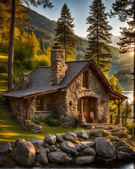 Small Stone Cottage, Living In Nature, Dream Environment, Stone Cabin, Dream House Aesthetic, Sara Underwood, Adirondack Style, Dream Cabin, Log Cabin Rustic