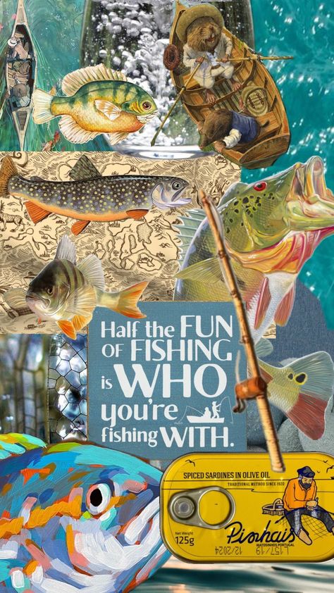 Fishing Wallpaper Iphone, Fishing Collage, Fishing Wallpaper, Fish Wallpaper, Junk Journaling, Iphone Wallpapers, Collage Art, Wallpaper Iphone, Iphone Wallpaper