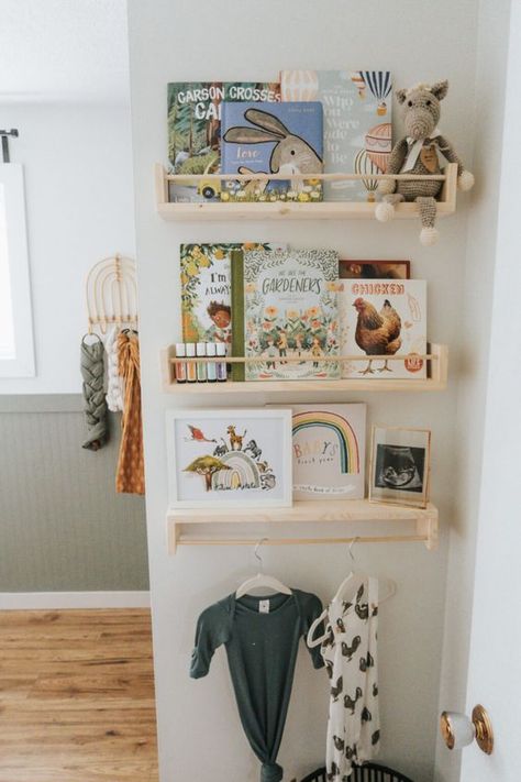 35  Cutest Boho Nursery Decor Ideas You Will Love Boho Nursery Storage, Nursery Without Closet Ideas, Boho Nursery Closet, Small Nursery Ideas Woodland, Childrens Nursery Ideas, Nursery Budget Ideas, Natural Wood Nursery Decor, Boho Minimalist Nursery, What To Put In A Nursery