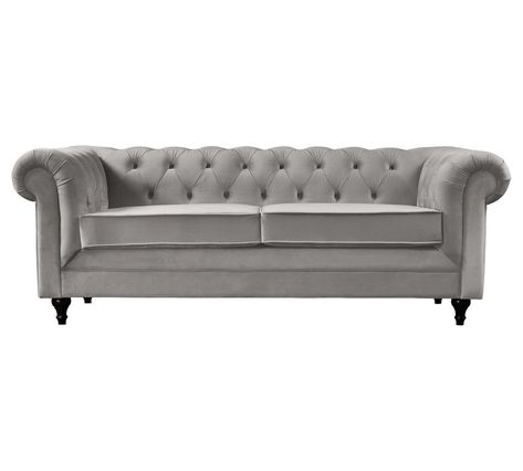 Grey Chesterfield Sofa, Chesterfield Living Room, Sofa Outlet, Long Narrow Living Room, Button Sofa, Grey Sofas, Charcoal Sofa, Light Gray Sofas, Grey Velvet Sofa