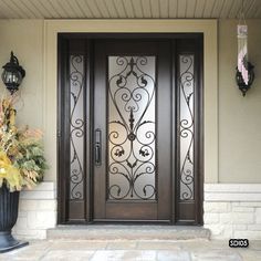 Wrought Iron Door Inserts, Glass Entrance Doors, Wrought Iron Entry Doors, Wrought Iron Front Door, Exterior Door Designs, Modern Entrance Door, House Front Door Design, Iron Front Door, Iron Entry Doors