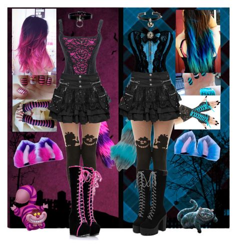 "The two cheshires =^.^=" by xdarkfirex ❤ liked on Polyvore featuring Burke Decor and Disney Cheshire Cat Themed Outfit, Kitty Cheshire Inspired Outfits, Gothic Disney Outfit, Disney Goth Outfit, Cheshire Cat Inspired Outfits, Cheshire Cat Outfit Ideas, Cheshire Cat Outfit, Alice In Wonderland Outfit, Cheshire Cat Costume