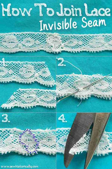 How To Join Lace - Invisible Seam - Sew Historically Free Sewing Tutorials, Straight Stitch Sewing, Diy Bra, Gloves Crochet, Sewing Crochet, Sewing Lace, Sewing Tutorials Free, Textile Arts, Heirloom Sewing