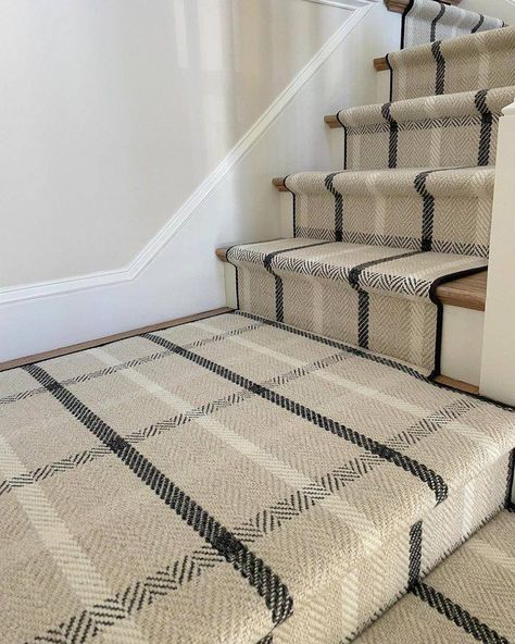 Stanton | Step up your style game with a plaid stair runner! Transforming mundane stairs into a chic focal point, this timeless pattern adds just the… | Instagram Stair Runner Carpet Farmhouse, Patterned Stair Runner, Carpet Runner On Stairs With Landing, Plaid Stair Runner, Stair Runner Diy, Green Stair Runner, Stairs With Runner, Modern Stair Runner, Stairway Runner