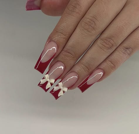 Cherry Wine Nails, Italy Nails, Bow Nail Designs, Wine Nails, Cherry Wine, Nagel Tips, Girly Acrylic Nails, Glow Nails, Short Square Acrylic Nails