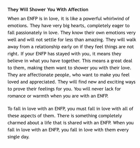 http://personalitygrowth.com/how-to-fall-completely-in-love-with-an-enfp/ Enfp And Istj Relationships, Enfp In Relationships, Enfp Love Language, Enfp In Love, Mbti In Love, Mbti Relationships Enfp, Enfp Romance, Enfp Gf, Infj Enfp Relationships