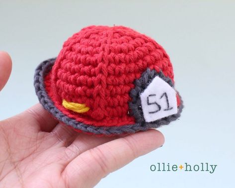 Free Firefighter Panda Amigurumi Crochet Pattern - Ollie + Holly | Amigurumi Crochet Patterns Amigurumi Fireman Free Pattern, Crochet Fire Hydrant, Crochet Firefighter Hat, Fireman Crochet Pattern Free, Firefighter Crochet Pattern, Crochet Fire Truck, Crochet Firefighter, Panda Stuffed Animal, Fireman Hat