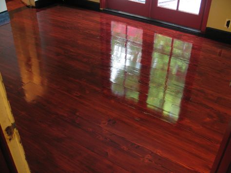 High Gloss Floor Purple Wood Floor, Red Wood Flooring, Red Wood Floors, Castle House Interior, Red Flooring, High Gloss Floors, Red Mahogany Stain, Douglas Fir Flooring, Mahogany Flooring