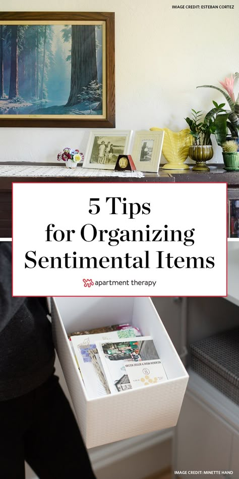 Sentimental clutter is both the hardest and the easiest clutter to handle. #organizing #organize #cleaning #declutter Organize Sentimental Items, How To Organize Sentimental Items, Memorabilia Storage Ideas, Organizing Sentimental Items, Storage For Memorabilia, How To Organize Memorabilia, Sentimental Storage Ideas, Storing Sentimental Items, Sentimental Items Storage