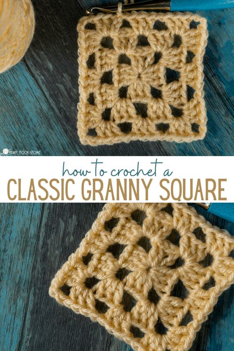 Crochet Granny Square Beginner, Things To Crochet, Classic Granny Square, Granny Square Pattern Free, Chunky Crochet Blanket Pattern, Crochet Granny Square Tutorial, Granny Square Tutorial, Granny Square Crochet Patterns Free, Beginner Knitting Patterns